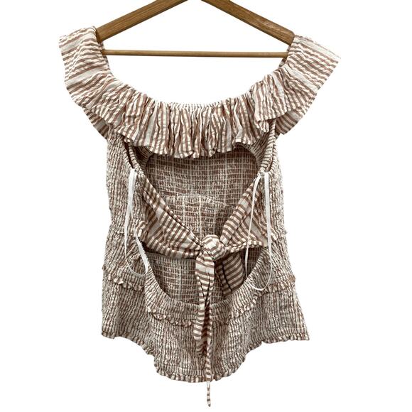 Anthropologie smocked tan pink striped ruffle tank - Picture 4 of 5